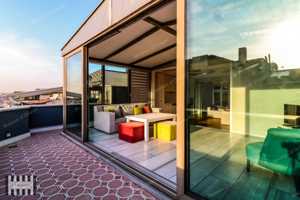 1+1 Flat with View and Terrace for Rent in Galata