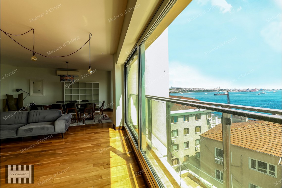 3+1 Flat with Bosphorus View for Rent in Cihangir