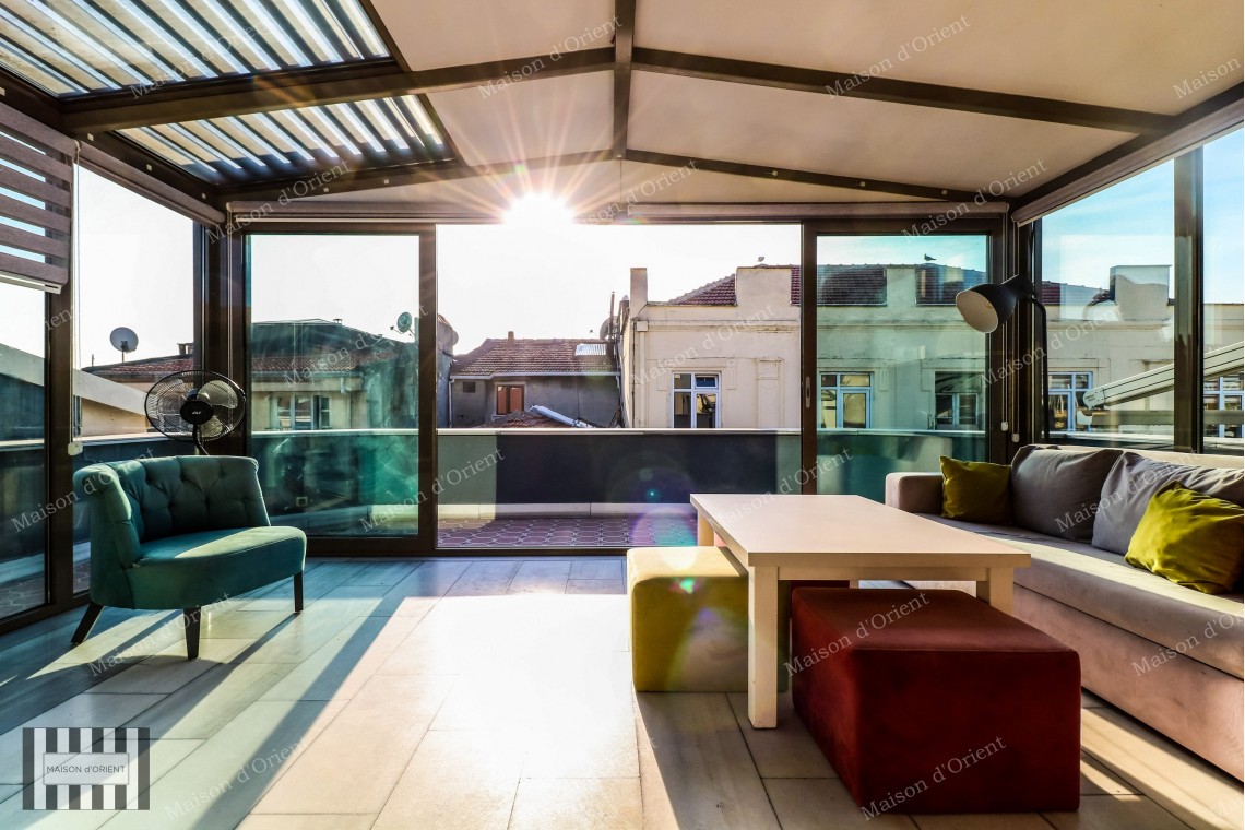 1+1 Flat with View and Terrace for Rent in Galata