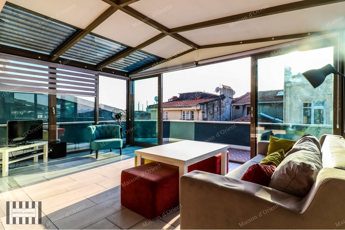 1+1 Flat with View and Terrace for Rent in Galata