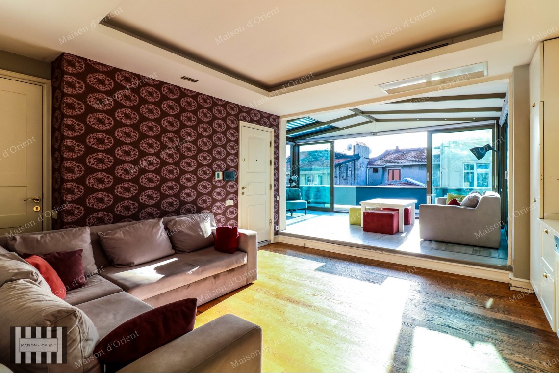 1+1 Flat with View and Terrace for Rent in Galata