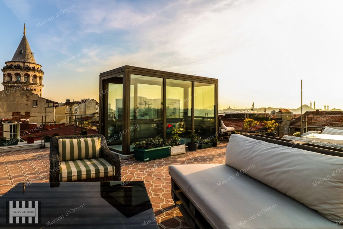 1+1 Flat with View and Terrace for Rent in Galata