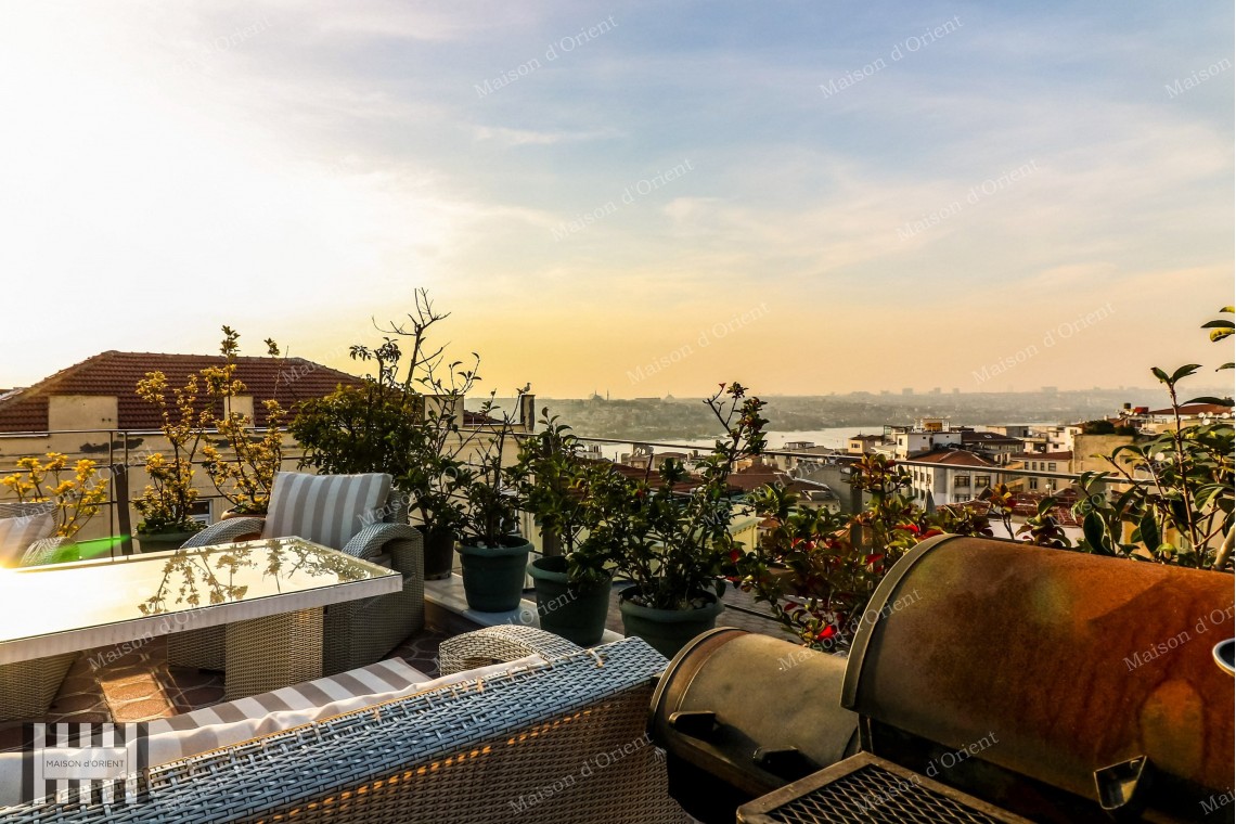 1+1 Flat with View and Terrace for Rent in Galata