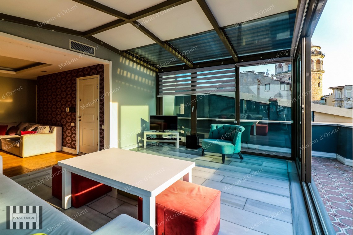 1+1 Flat with View and Terrace for Rent in Galata