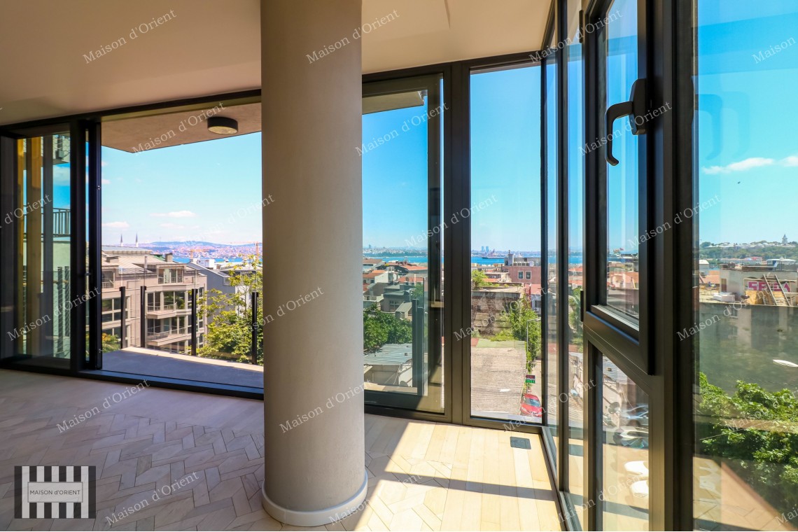 2+1 Flat for Sale with Bosphorus View in New Building, Galata