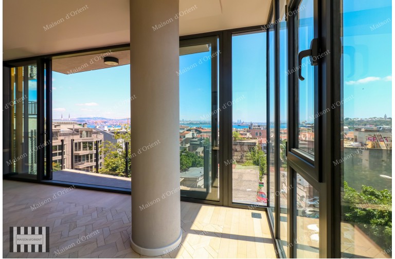 2+1 Flat for Sale with Bosphorus View in New Building, Galata