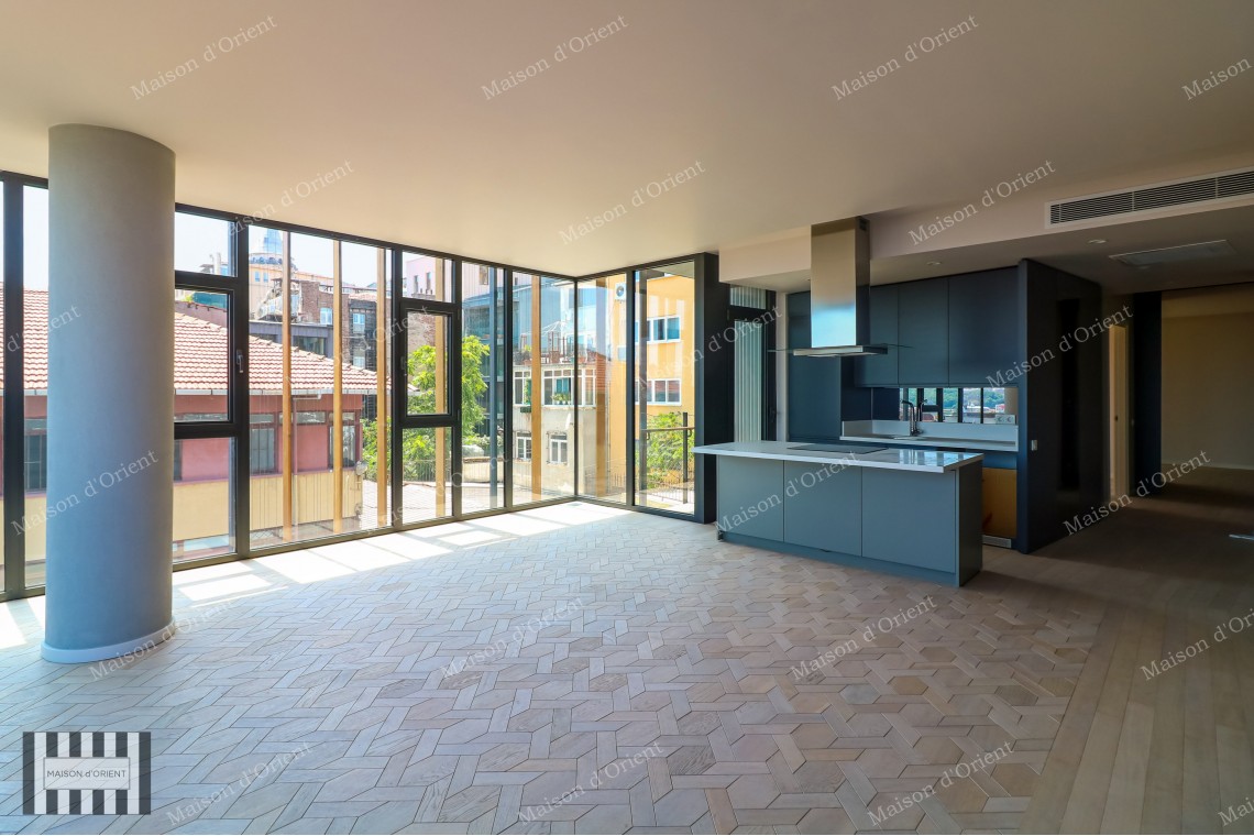 2+1 Flat for Sale with Bosphorus View in New Building, Galata