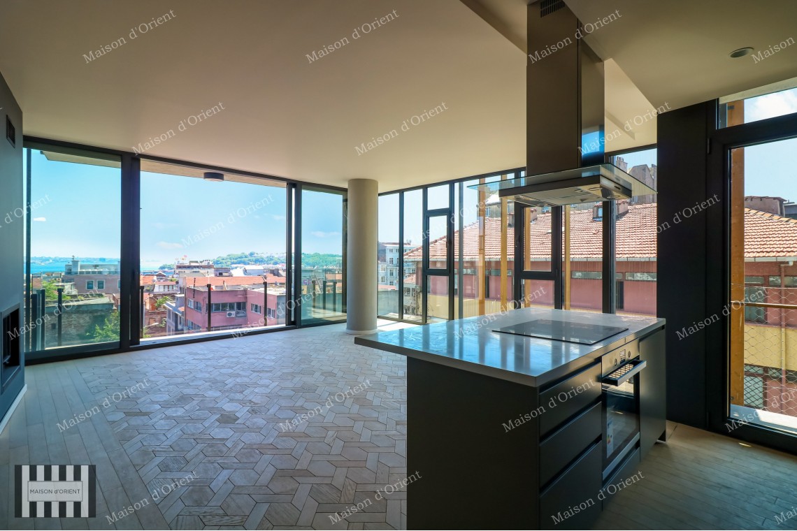 2+1 Flat for Sale with Bosphorus View in New Building, Galata