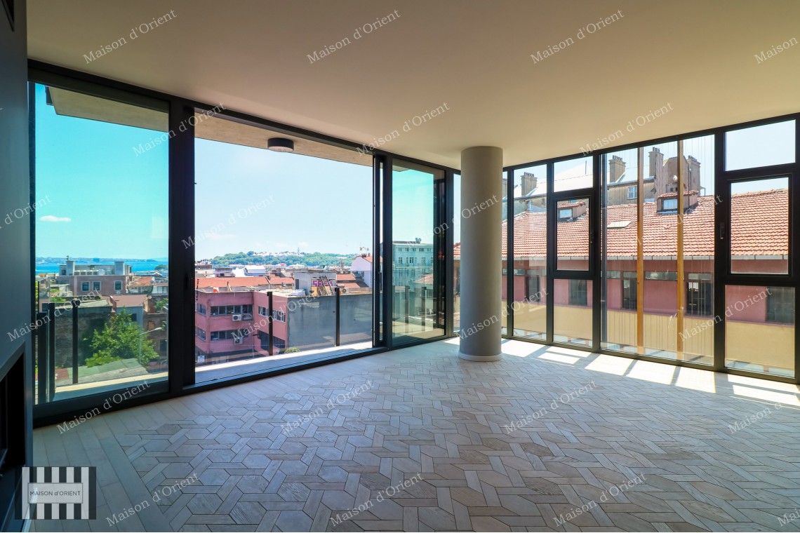 2+1 Flat for Sale with Bosphorus View in New Building, Galata