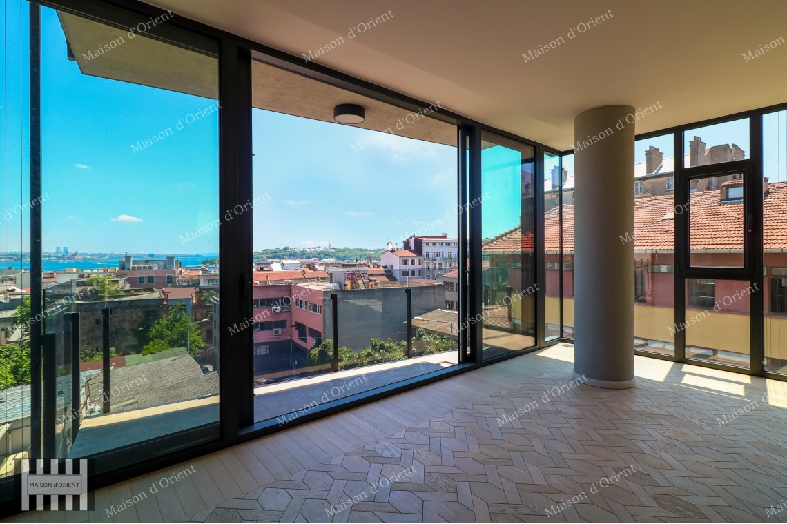 2+1 Flat for Sale with Bosphorus View in New Building, Galata
