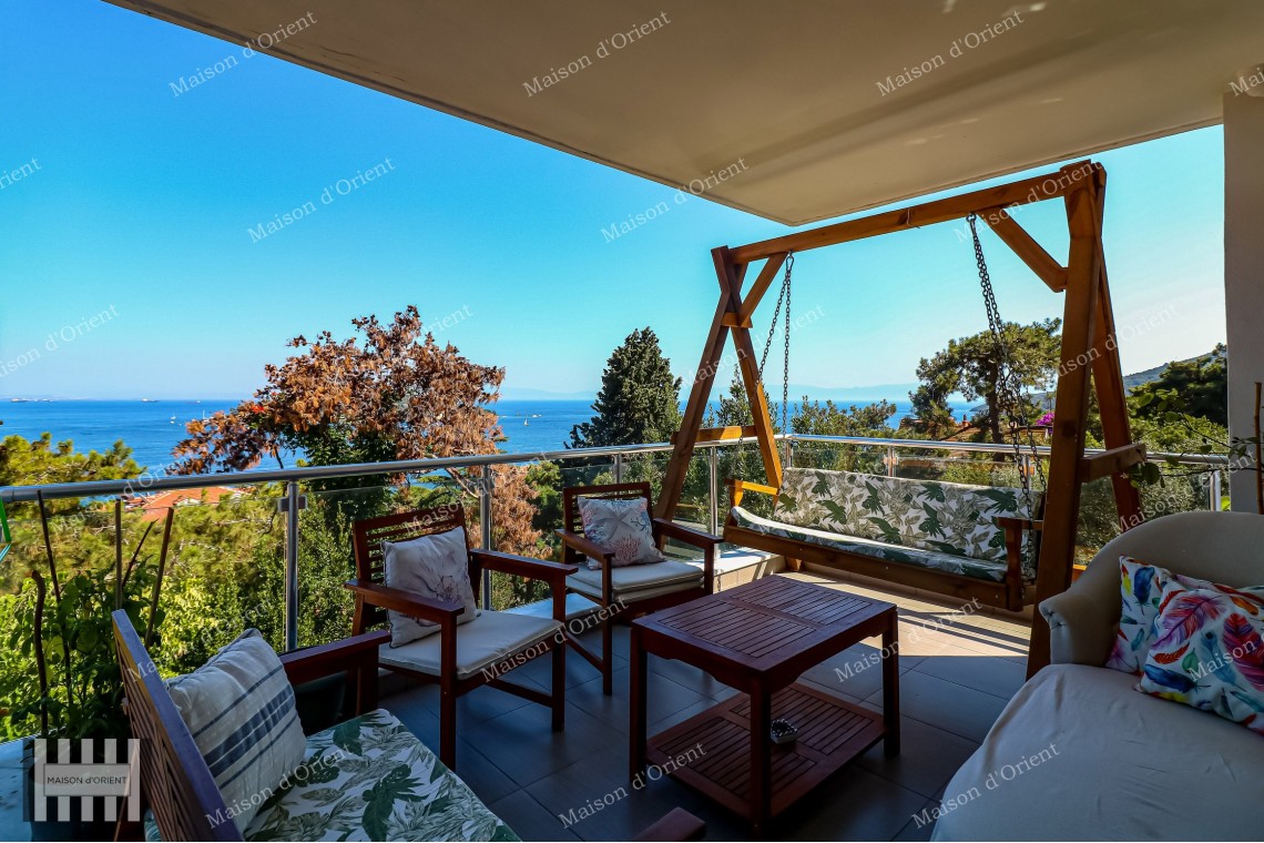 5+1 Duplex Flat for Sale with Terrace and Sea View in Büyükada