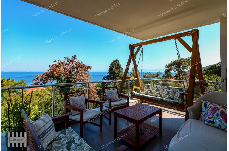 5+1 Duplex Flat for Sale with Terrace and Sea View in Büyükada