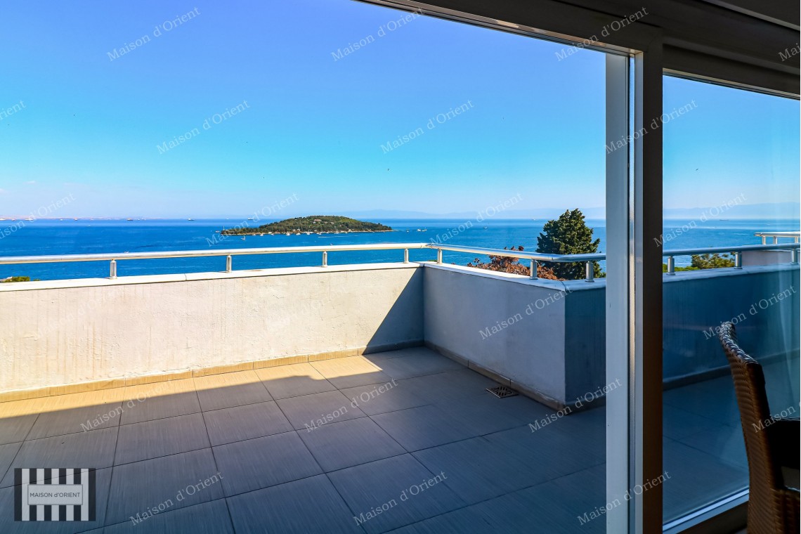 5+1 Duplex Flat for Sale with Terrace and Sea View in Büyükada