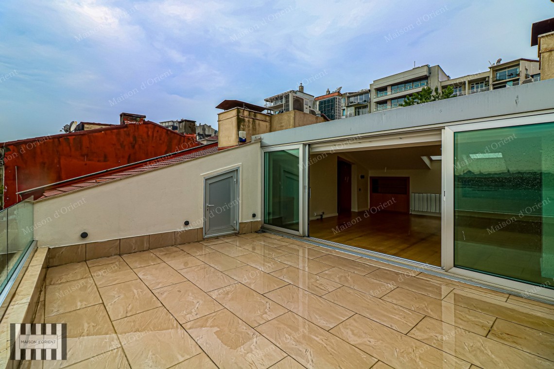 1+1 Apartment with Bosphorus View and Terrace for Rent in Cihangir