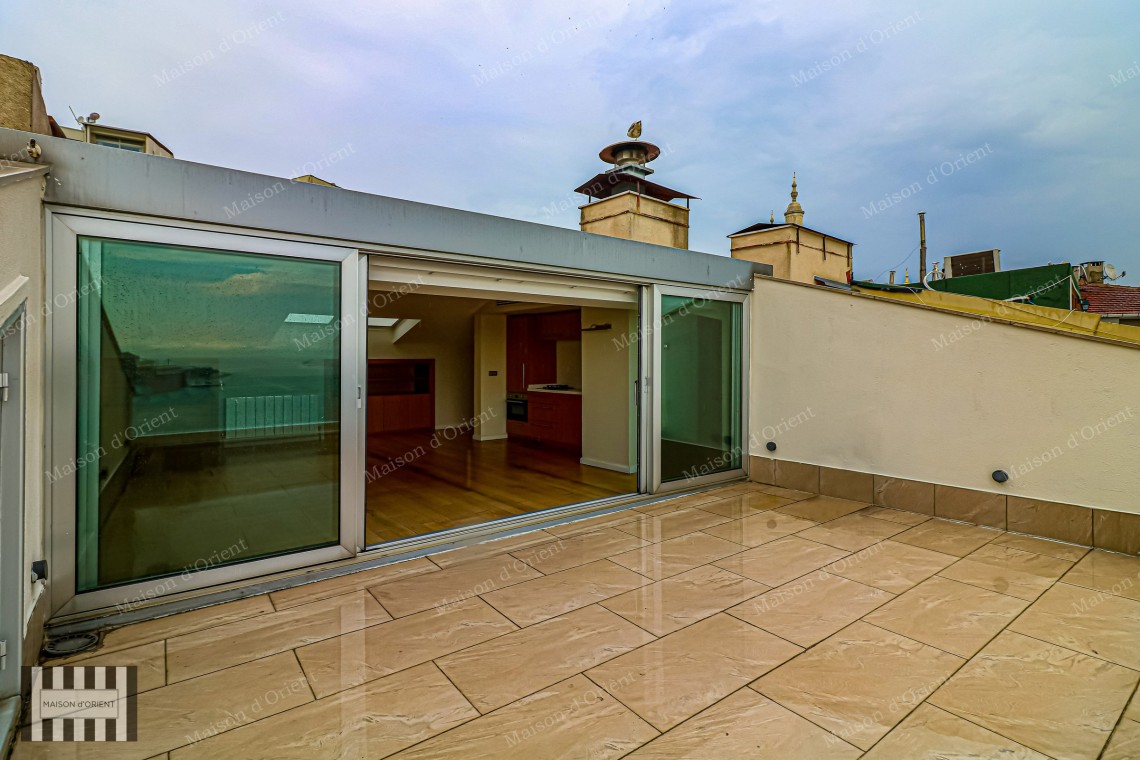 1+1 Apartment with Bosphorus View and Terrace for Rent in Cihangir