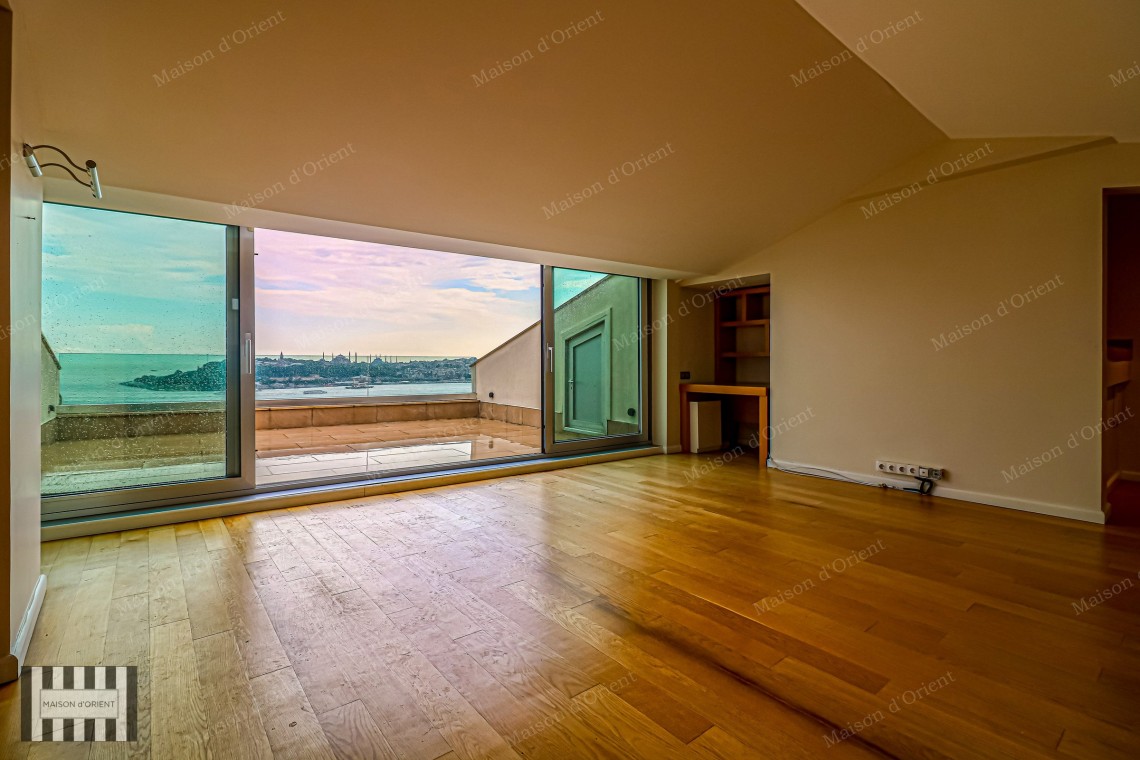 1+1 Apartment with Bosphorus View and Terrace for Rent in Cihangir