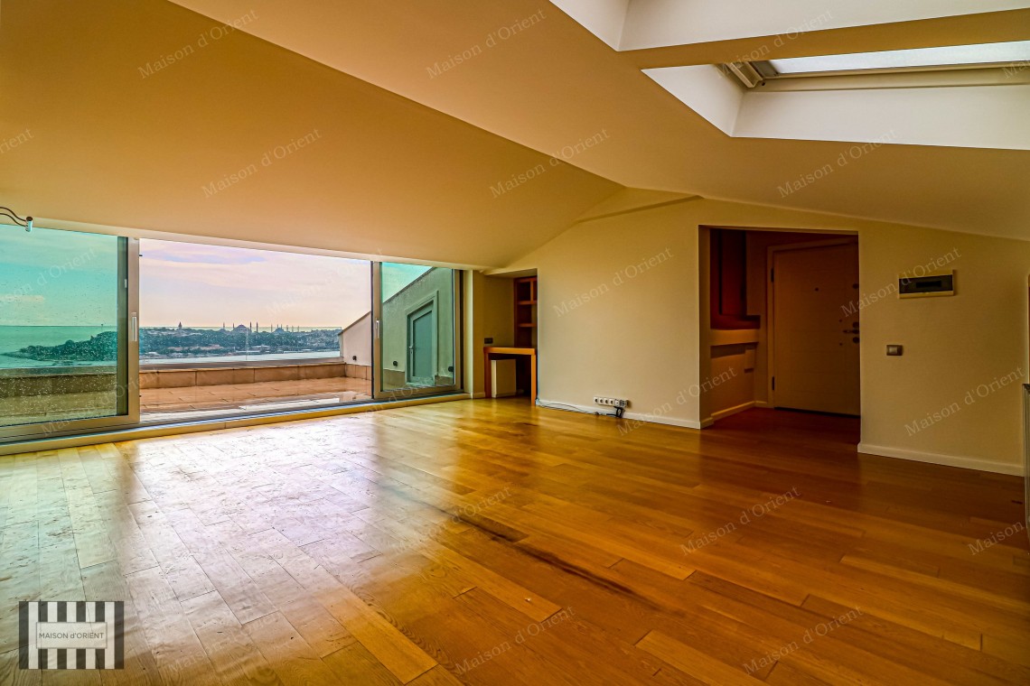 1+1 Apartment with Bosphorus View and Terrace for Rent in Cihangir