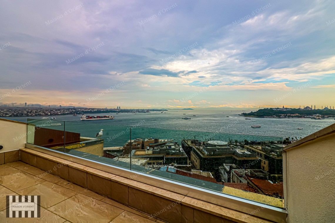 1+1 Apartment with Bosphorus View and Terrace for Rent in Cihangir