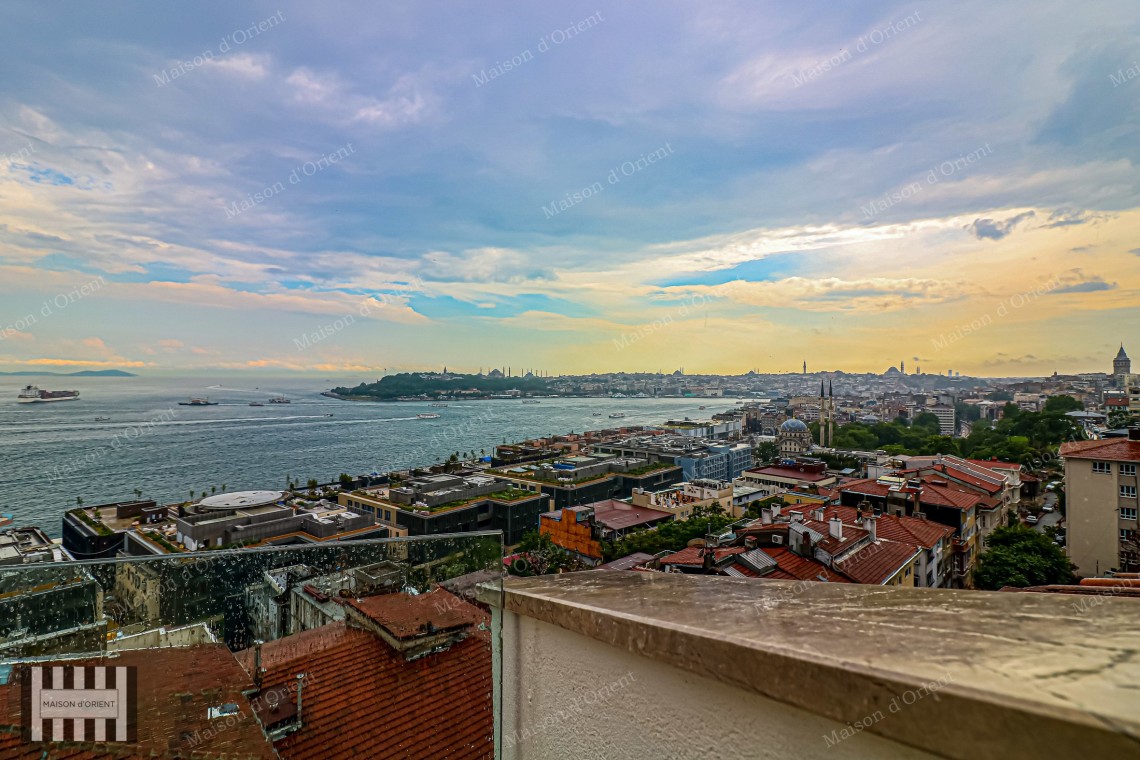 1+1 Apartment with Bosphorus View and Terrace for Rent in Cihangir