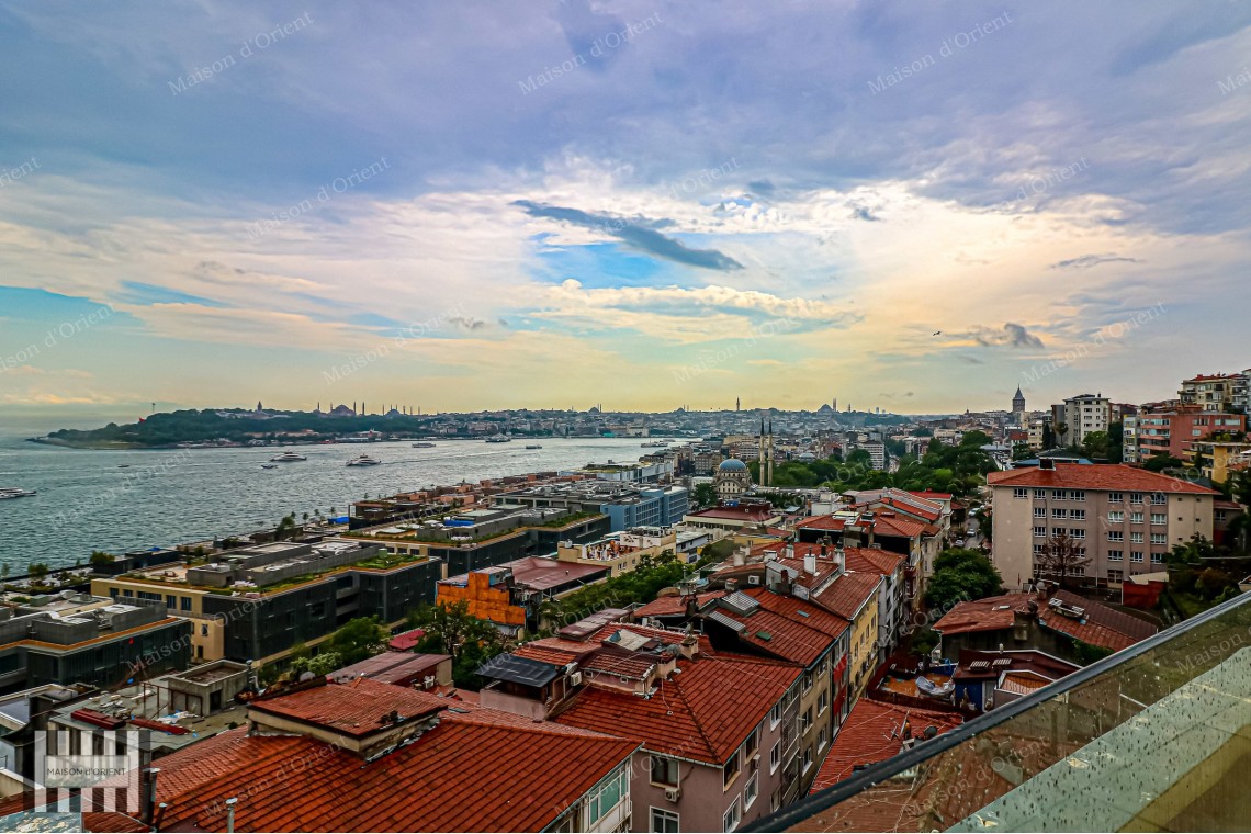 1+1 Apartment with Bosphorus View and Terrace for Rent in Cihangir