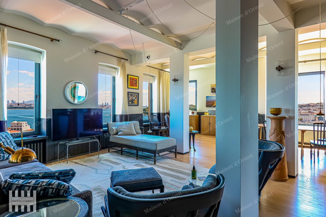 1+1 Flat for Sale with Panoramic View in Historical Building, Galata