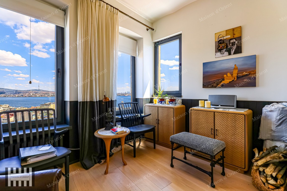 1+1 Flat for Sale with Panoramic View in Historical Building, Galata