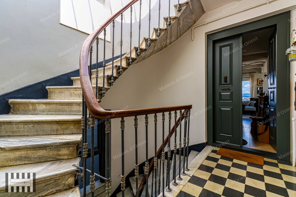 1+1 Flat for Sale with Panoramic View in Historical Building, Galata