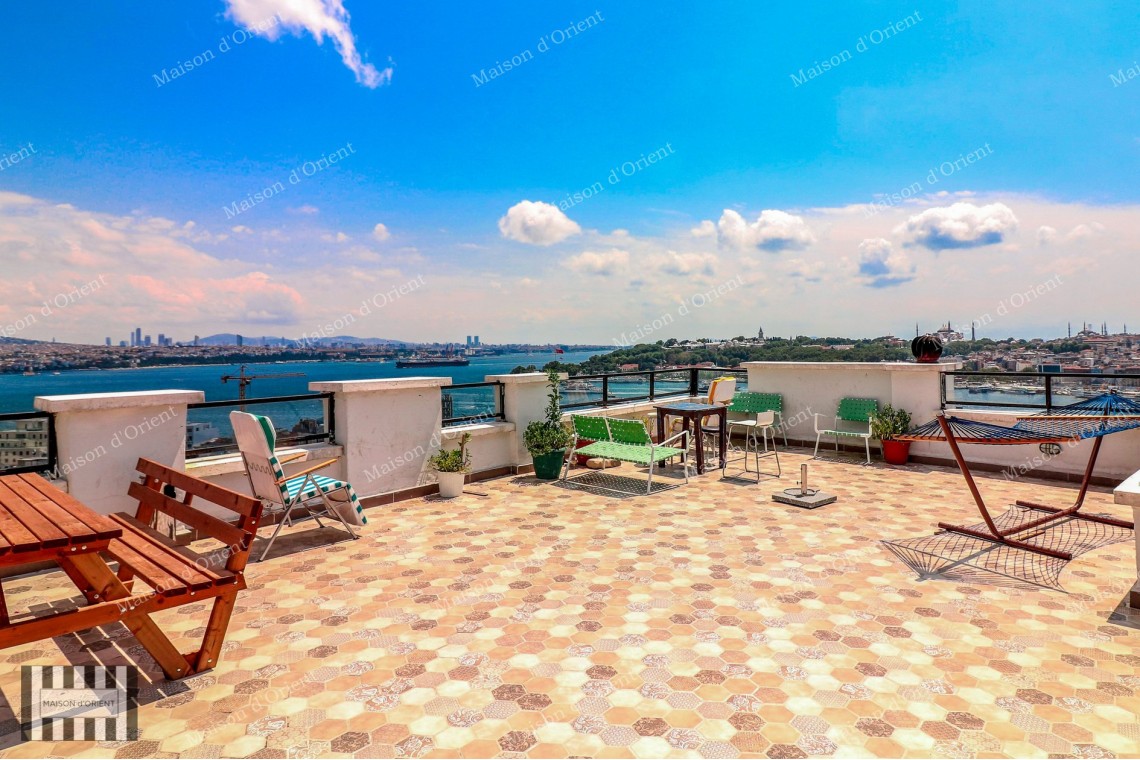 1+1 Flat for Sale with Panoramic View in Historical Building, Galata