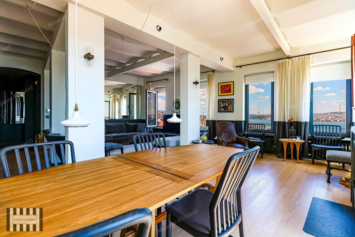 1+1 Flat for Sale with Panoramic View in Historical Building, Galata