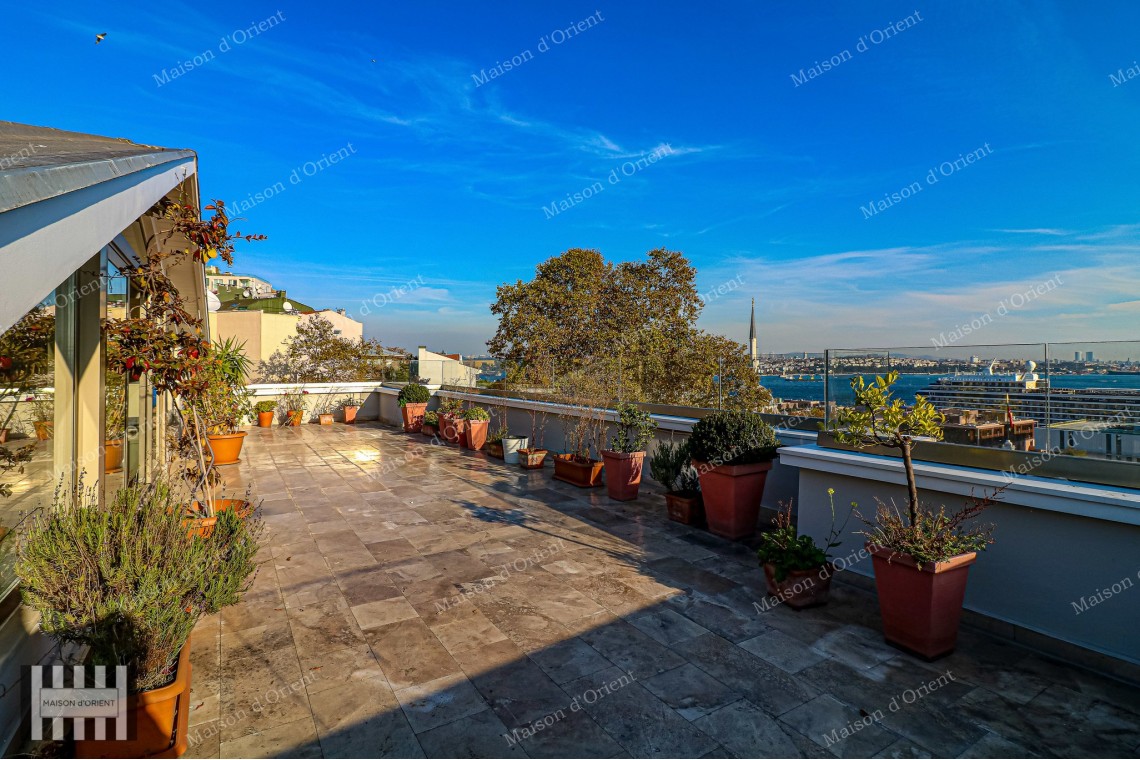 5+1 Rental Flat with Terrace and Panoramic View in Cihangir
