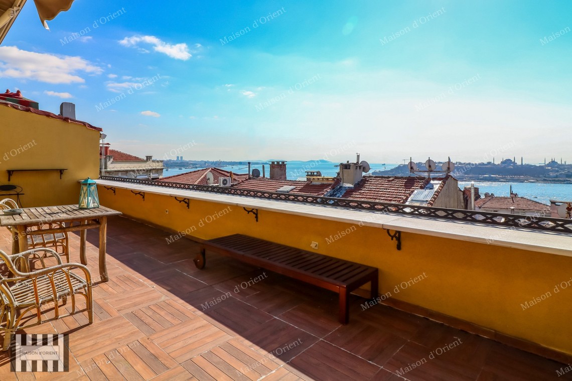 1+1 Flat with View and Private Terrace for Sale in Cihangir