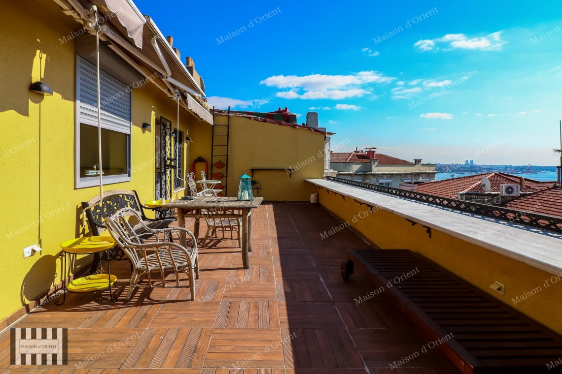 1+1 Flat with View and Private Terrace for Sale in Cihangir