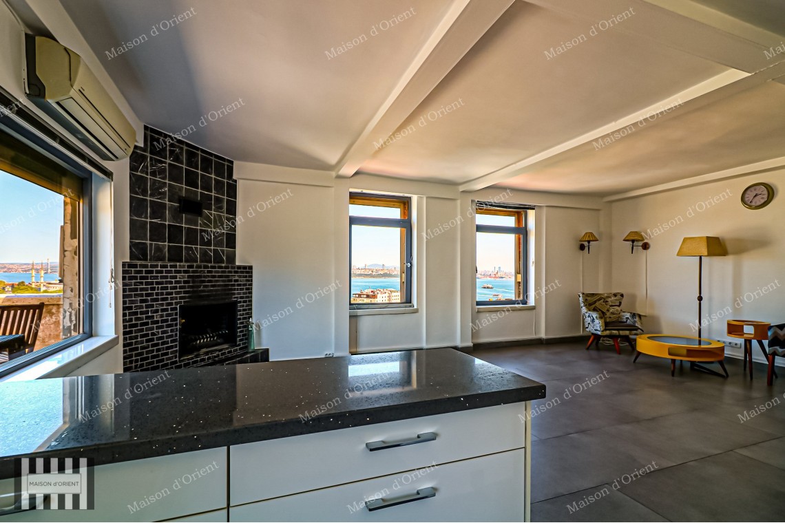 1+1 Rental Flat with Terrace and Bosphorus View in Galata