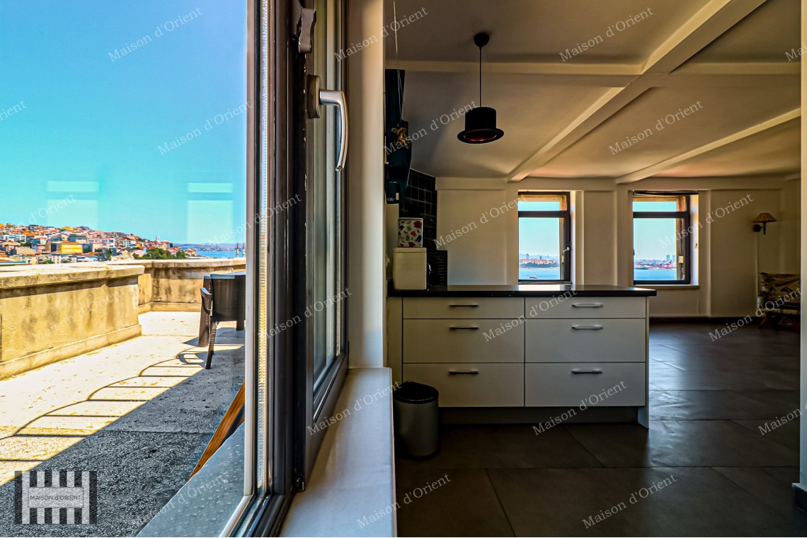 1+1 Rental Flat with Terrace and Bosphorus View in Galata