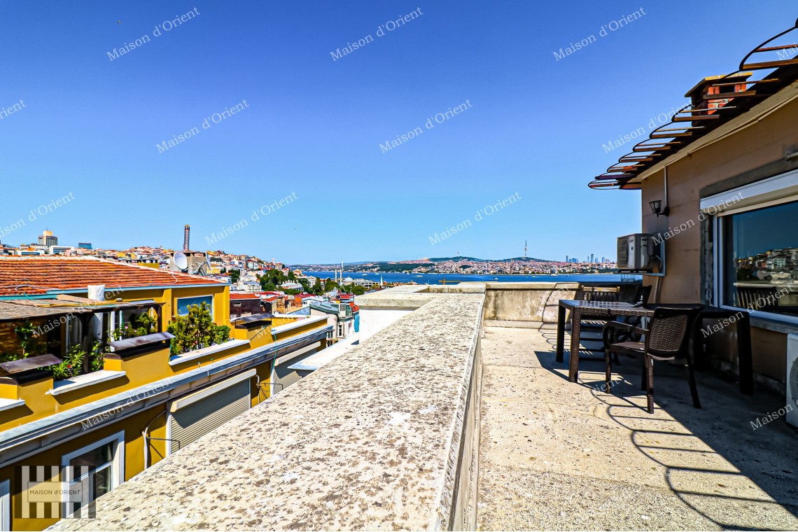 1+1 Rental Flat with Terrace and Bosphorus View in Galata