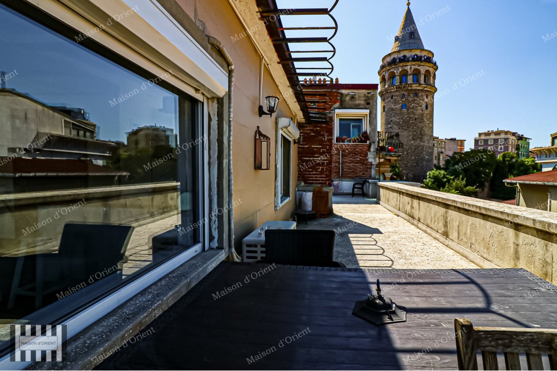 1+1 Rental Flat with Terrace and Bosphorus View in Galata