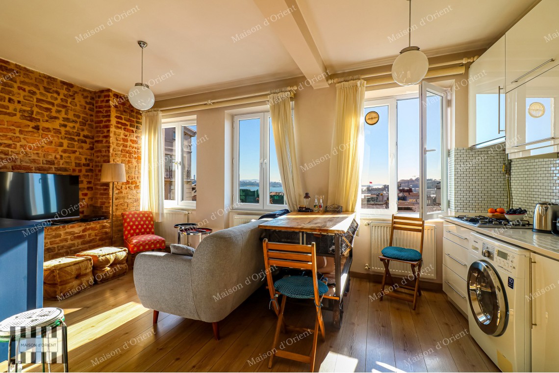 1+1 Flat for Sale with View in Historical Building, Galata