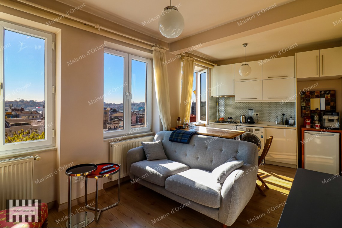 1+1 Flat for Sale with View in Historical Building, Galata
