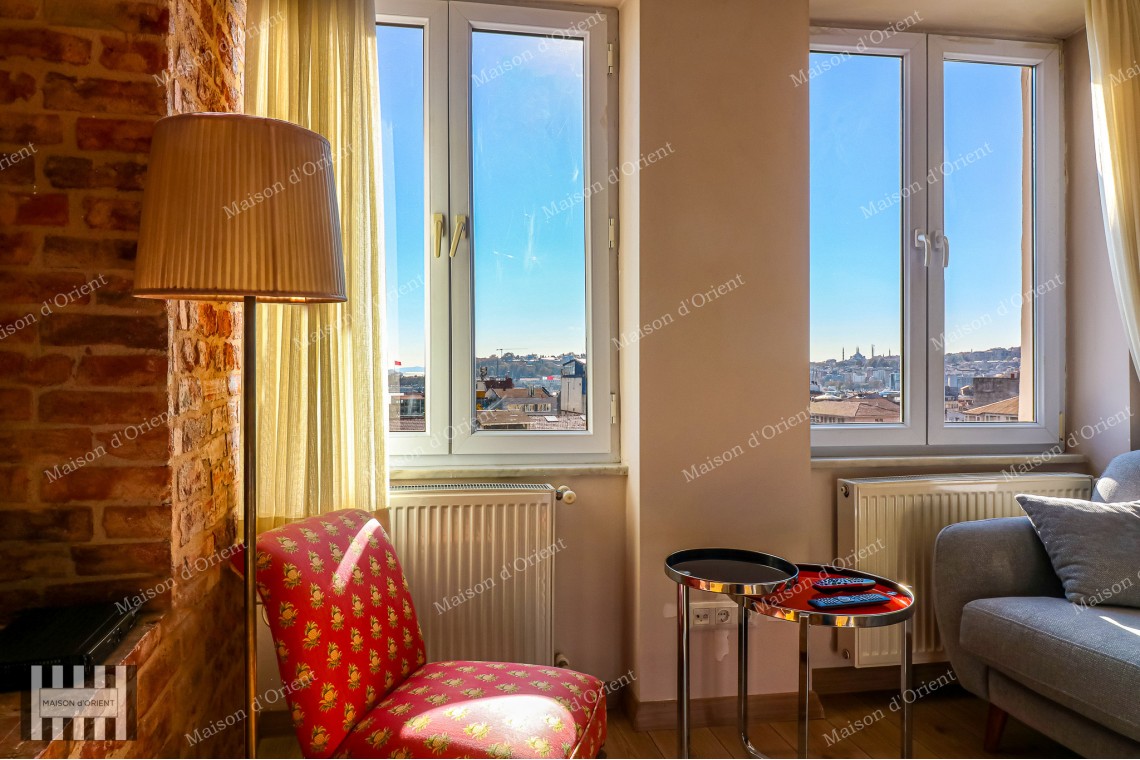 1+1 Flat for Sale with View in Historical Building, Galata