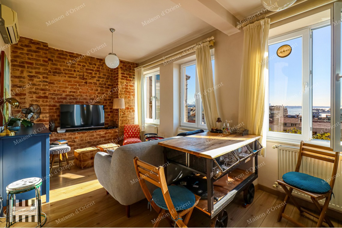 1+1 Flat for Sale with View in Historical Building, Galata
