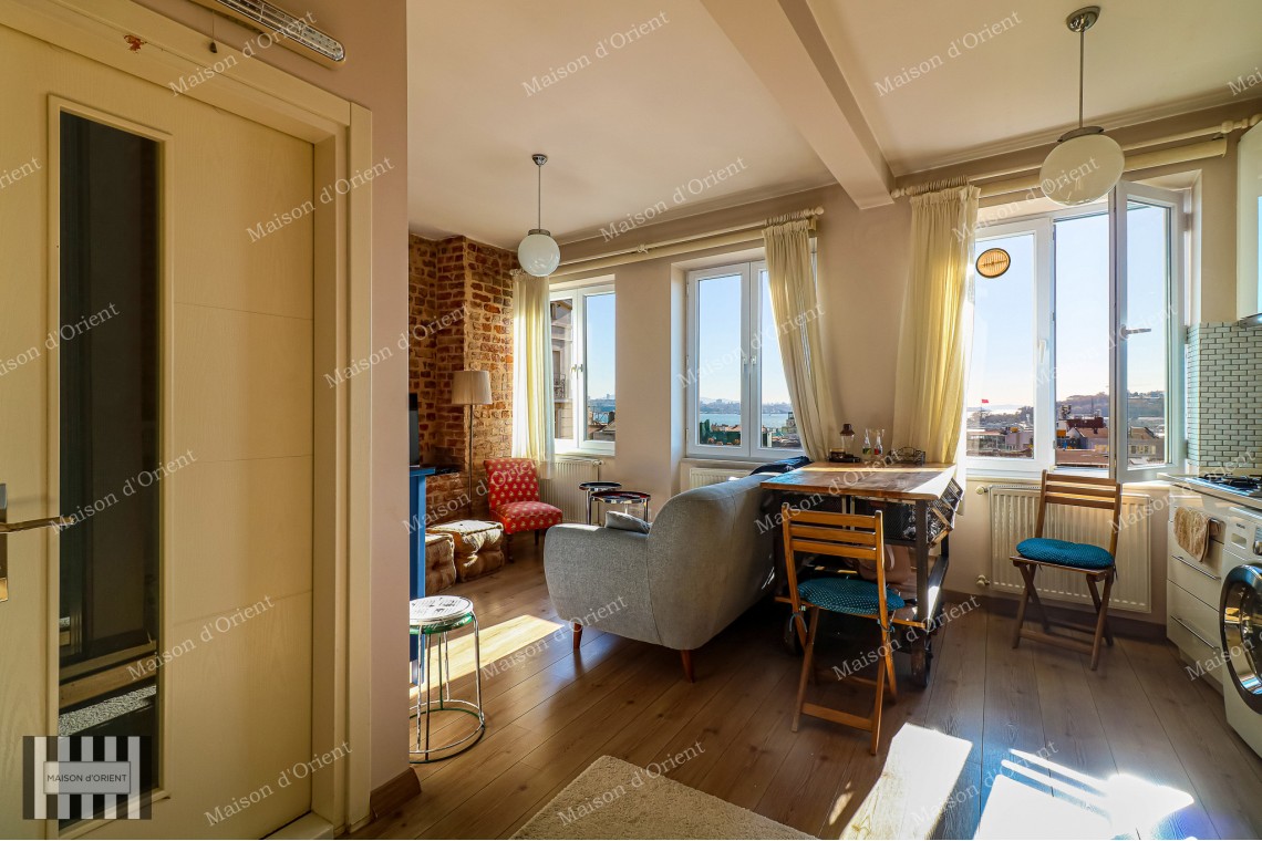 1+1 Flat for Sale with View in Historical Building, Galata