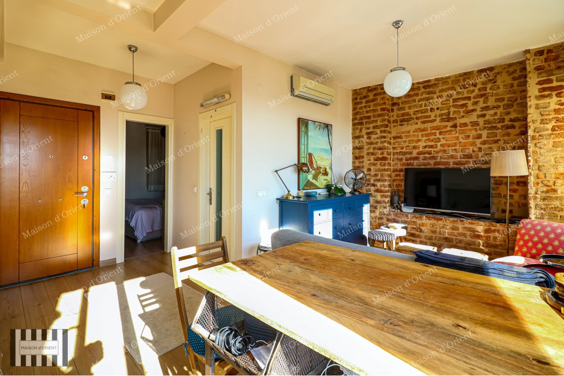 1+1 Flat for Sale with View in Historical Building, Galata