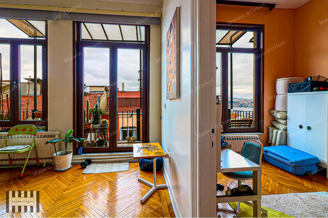 3+1 Flat for Sale with View in Historical Nar Building, Cihangir