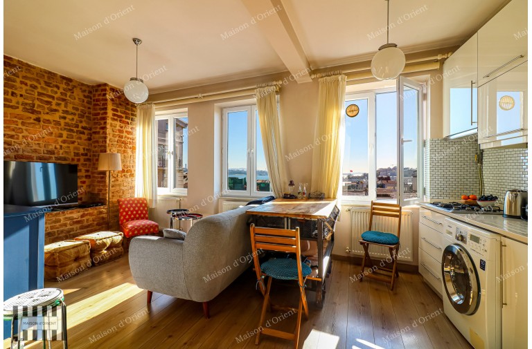 1+1 Flat for Rent with View in Historical Building, Galata