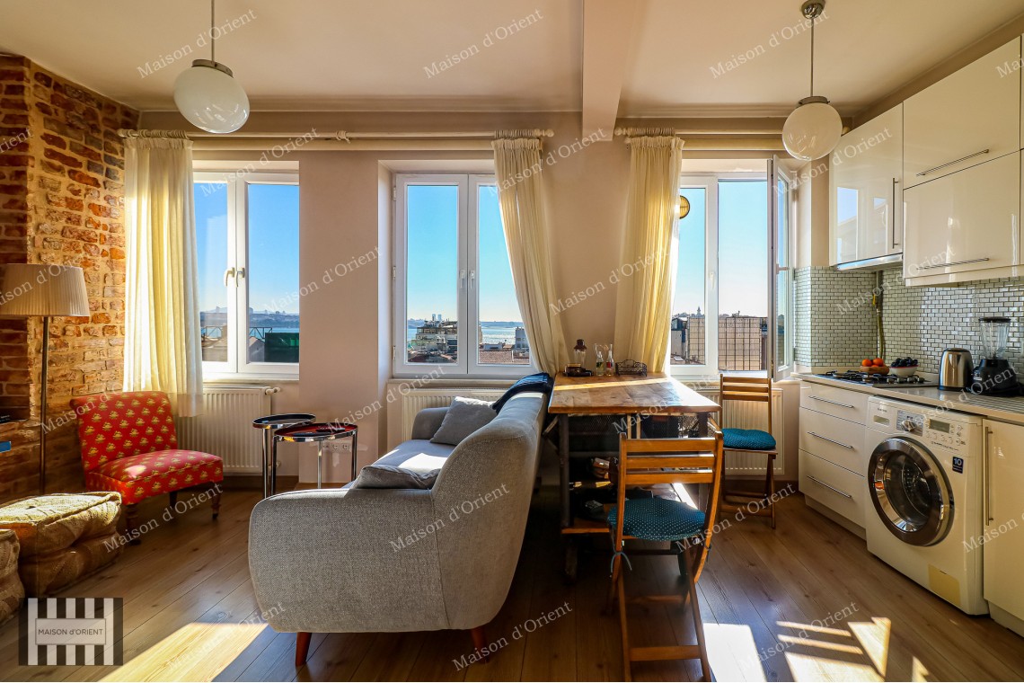 1+1 Flat for Rent with View in Historical Building, Galata